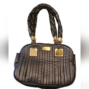 CC Skye Quilted Black Leather Braided Handles Shoulder bag